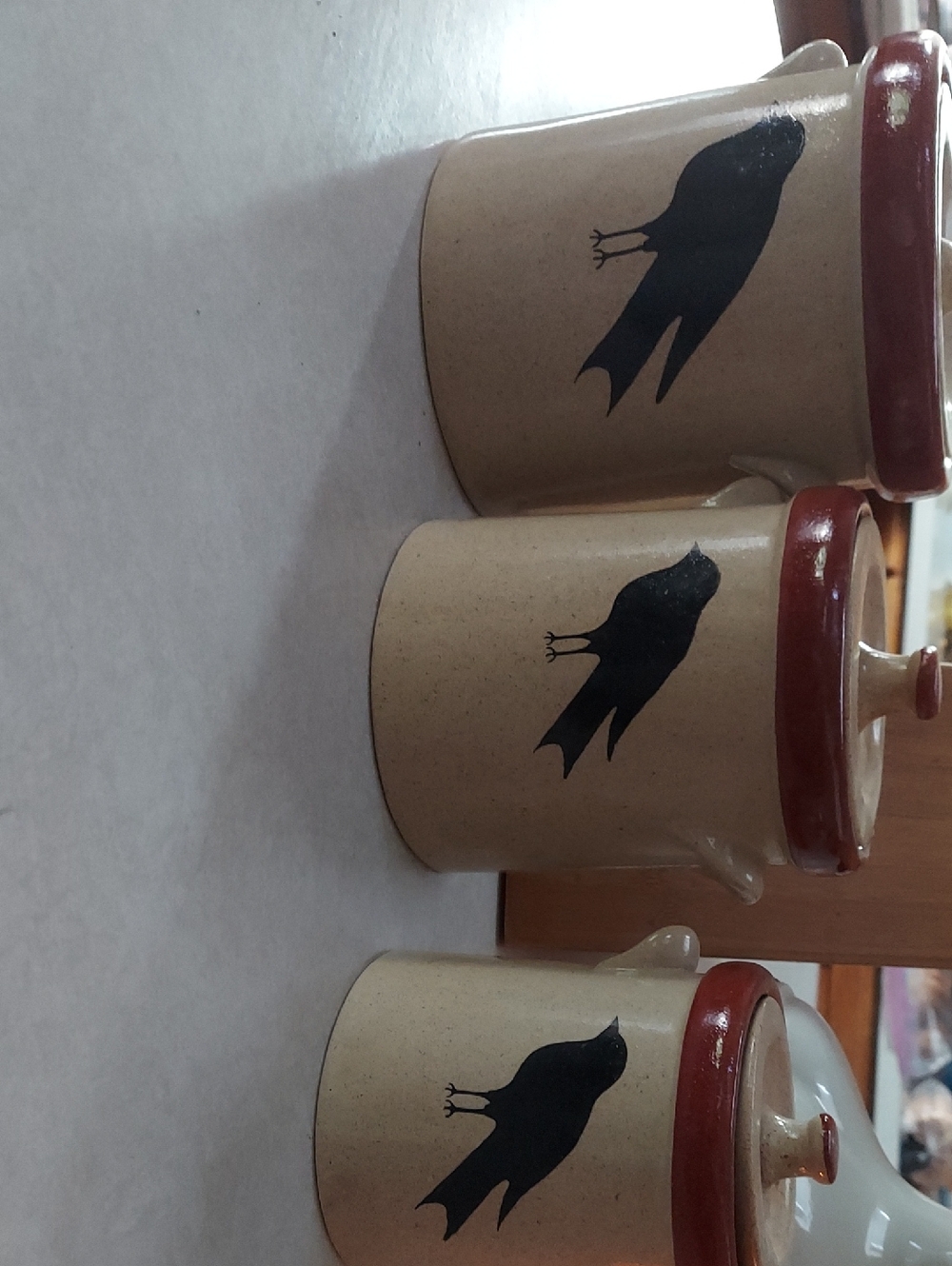Ceramic Bird Canister with Brown Rim - Neutral/Tan